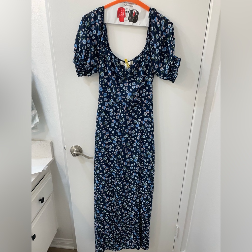Blue Floral Maxi Dress with Slit Size Small